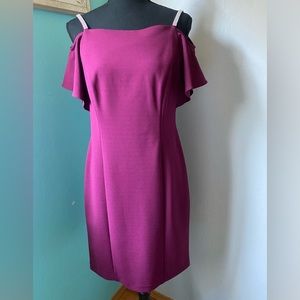 NWOT MSK Size 4 off shoulder dress with sequined straps. Hidden zipper in back.